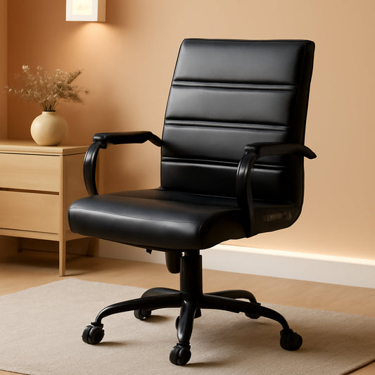 Black Office Chair With Adjustable Height And Padded Seat