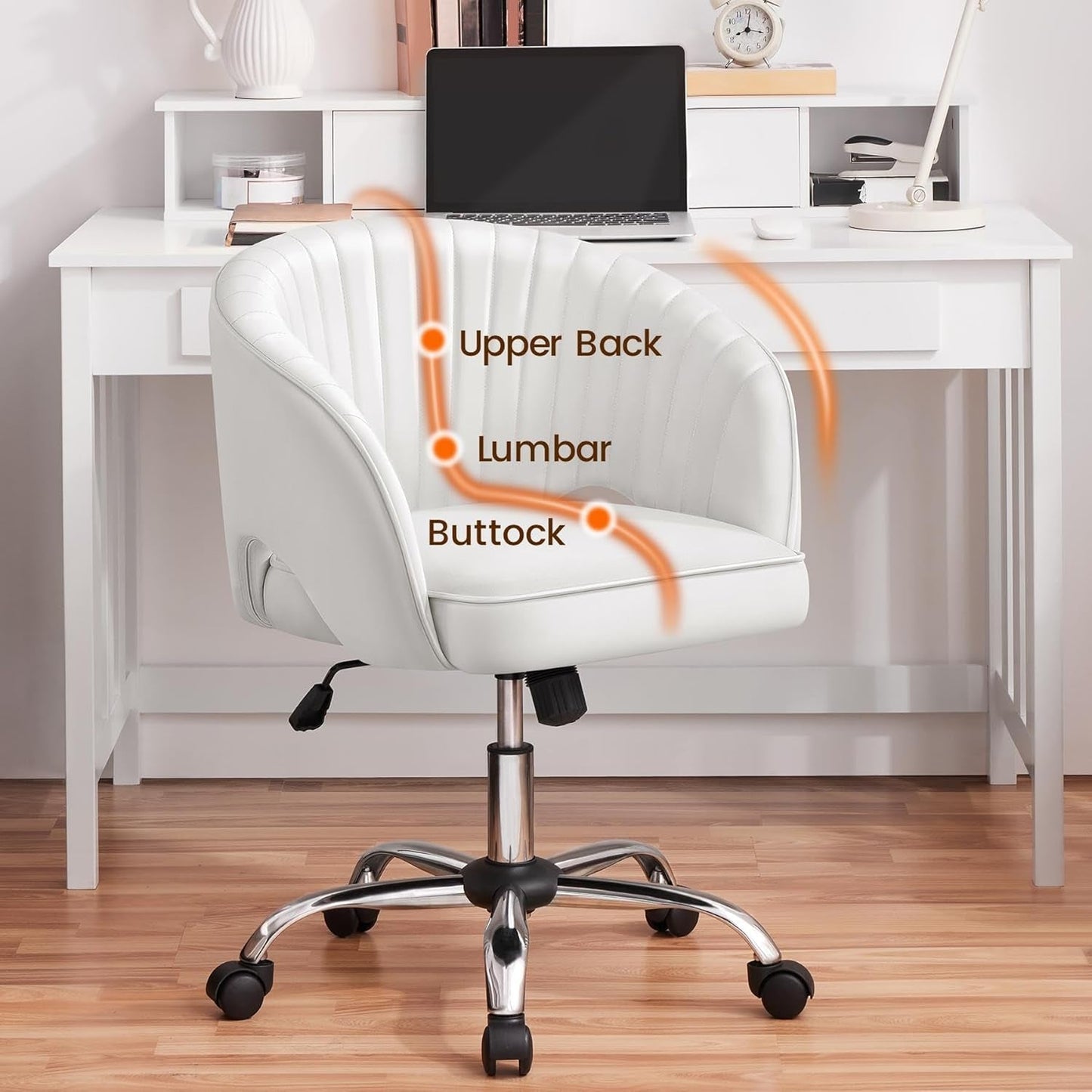 White Tufted Barrel Back Office Chair With Swivel Base