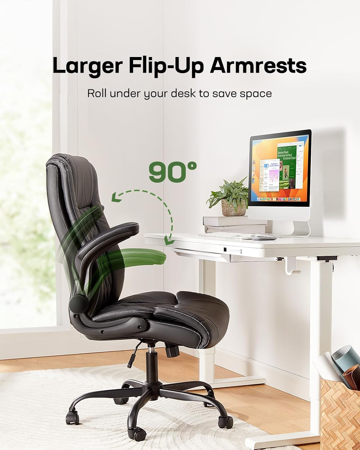 Executive Office Chair With Flip Up Armrests PU Leather Black