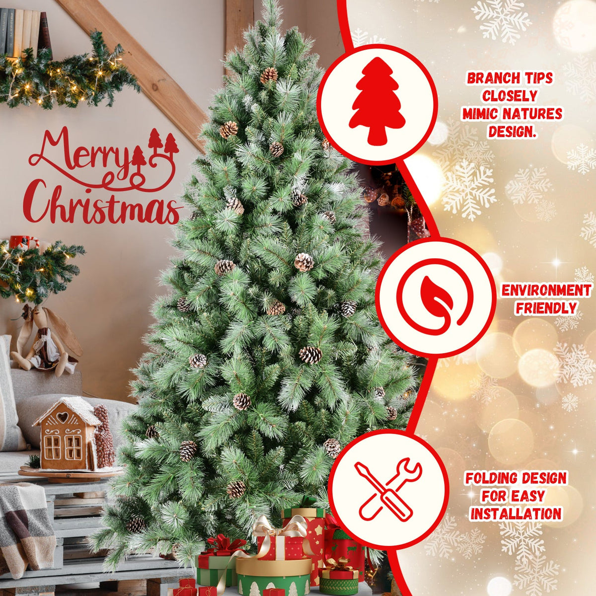 9FT Christmas Tree with 122 Pine Cones