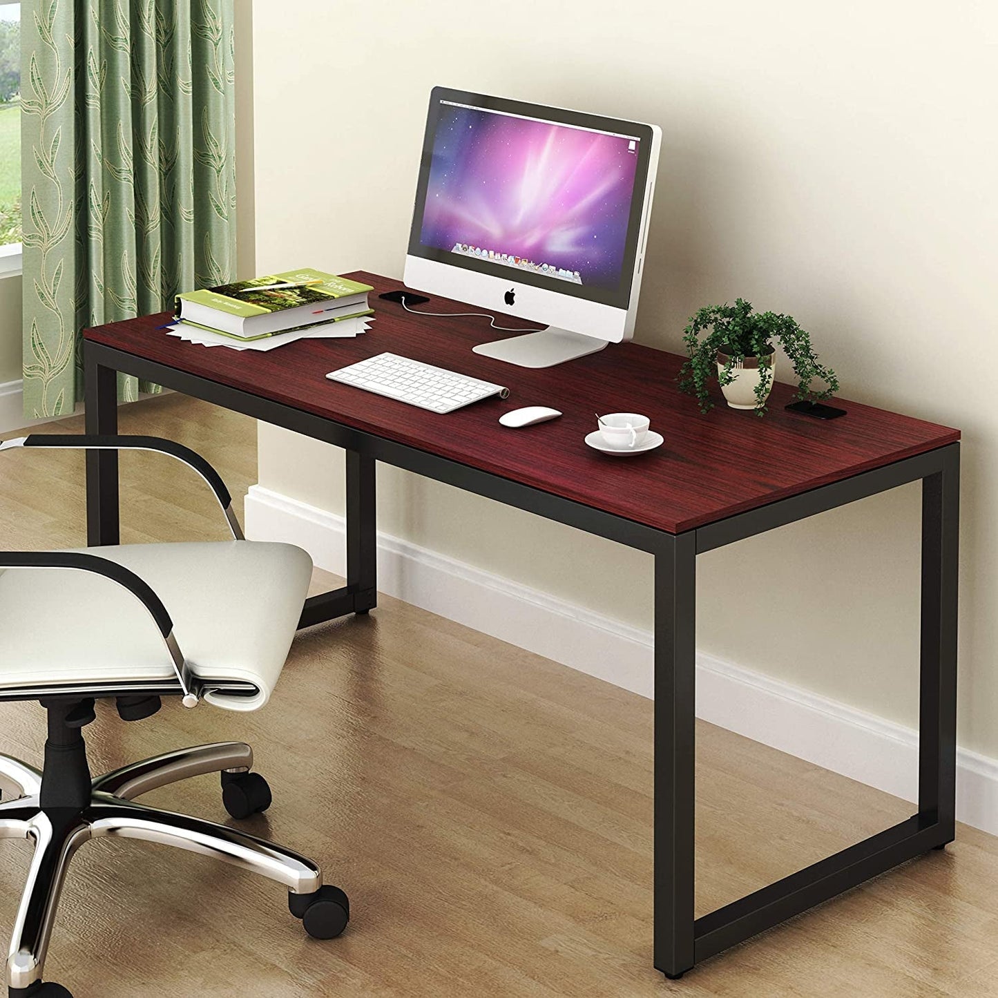 55 Inch Commercial Office Computer Desk Cherry Finish