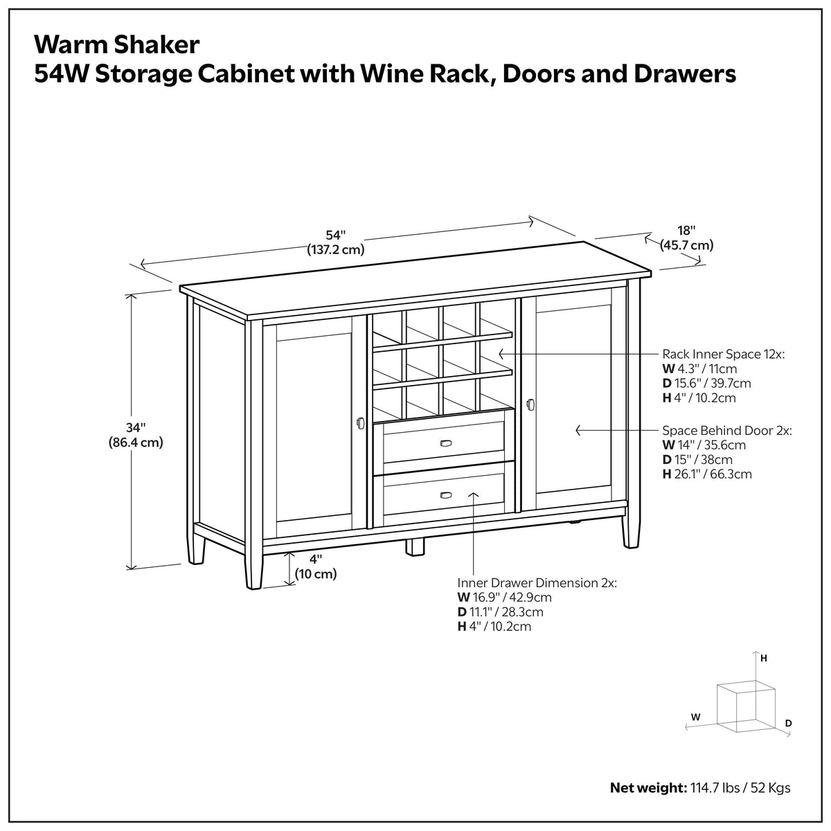 Warm Shaker Storage Cabinet with Wine Rack