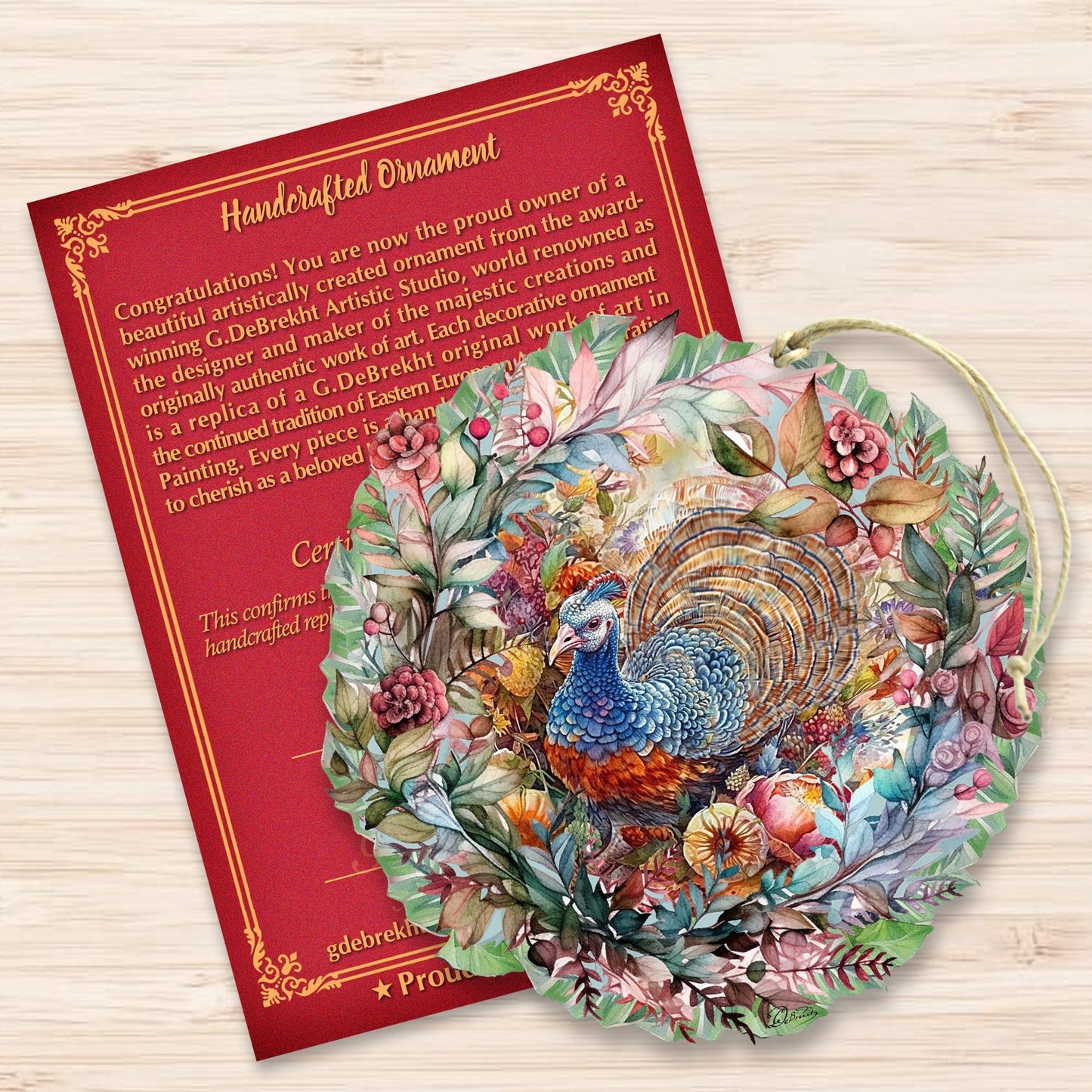 Thanksgiving Turkey Wreath Wooden Ornaments by G. Debrekht Thanksgiving Decor - 8611083