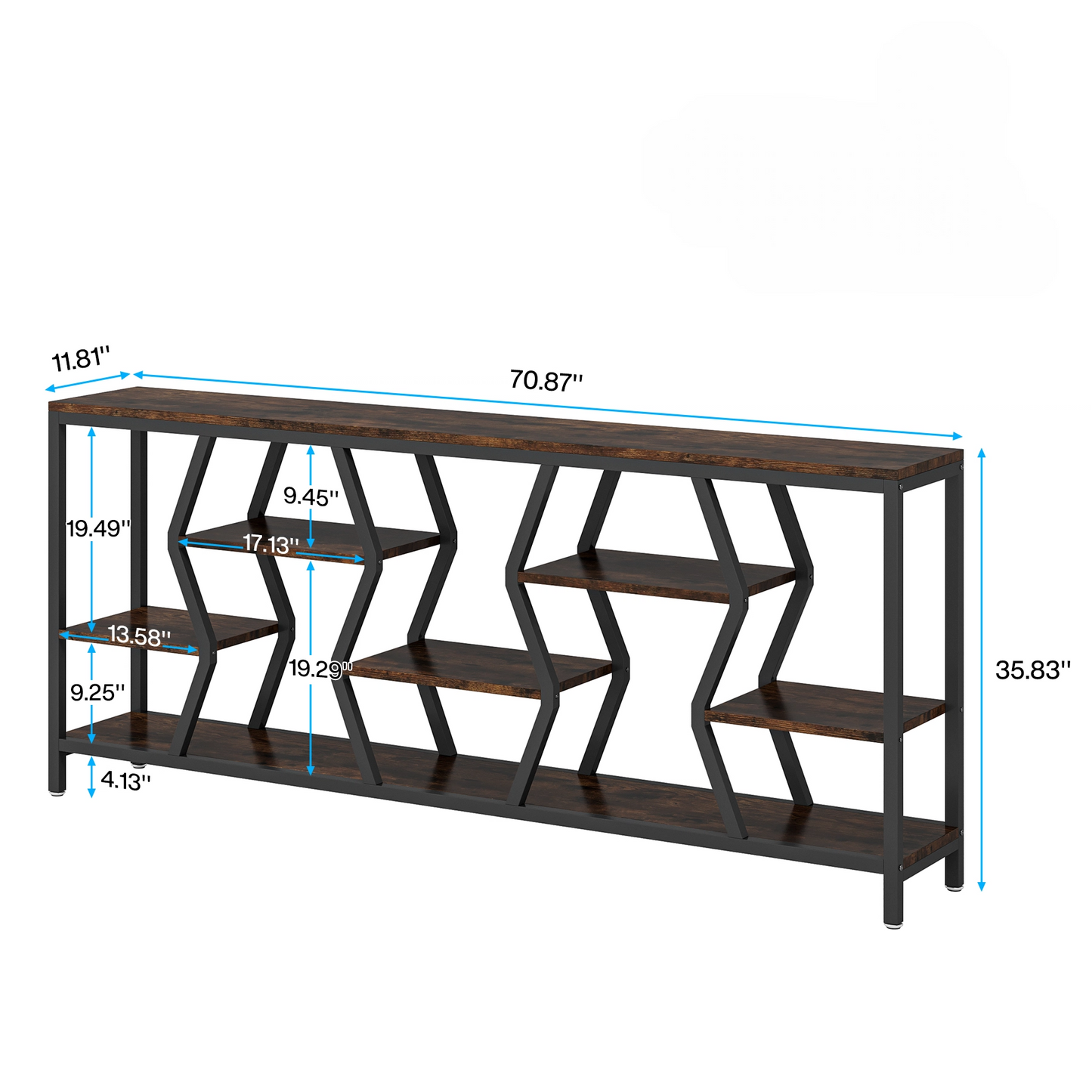 70.9 Inches Sofa Console Table with 4 Tier Wood Storage Shelves