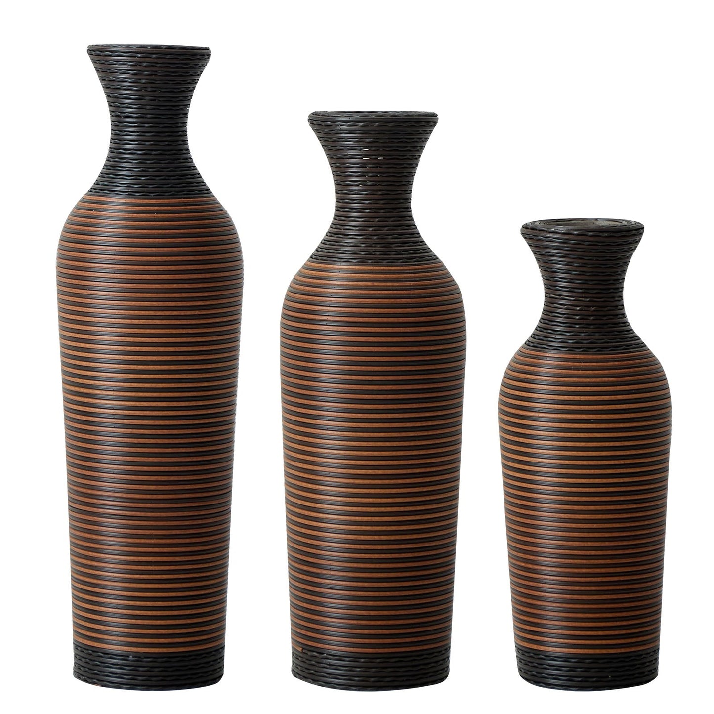 Hand-Woven PVC Rattan Vases, Set of 3