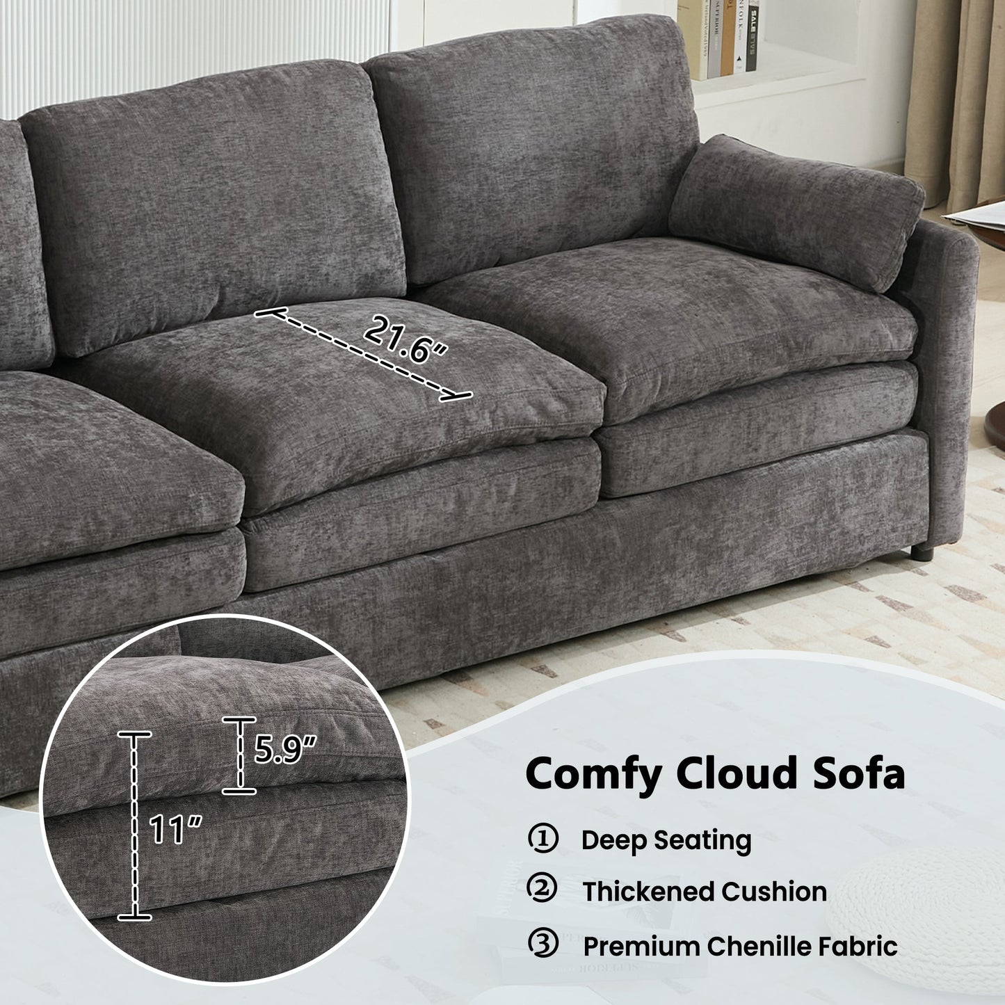Cozy Upholstered Oversized 3-Seater Cloud Sofa
