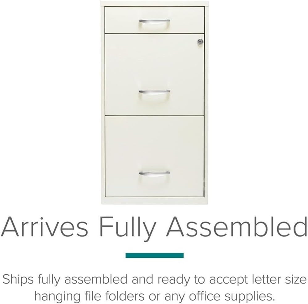 3 Drawer 27.32 Inch White Metal Filing Cabinet Lockable Preassembled For Legal And Letter Size