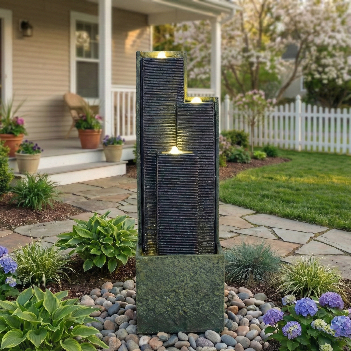39'' H Outdoor Water Fountain with LED Lights