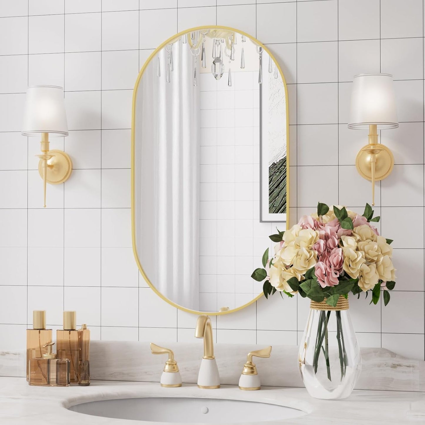 Gold Oval Bathroom Mirror 20x28 Wall Decor Mirror Style