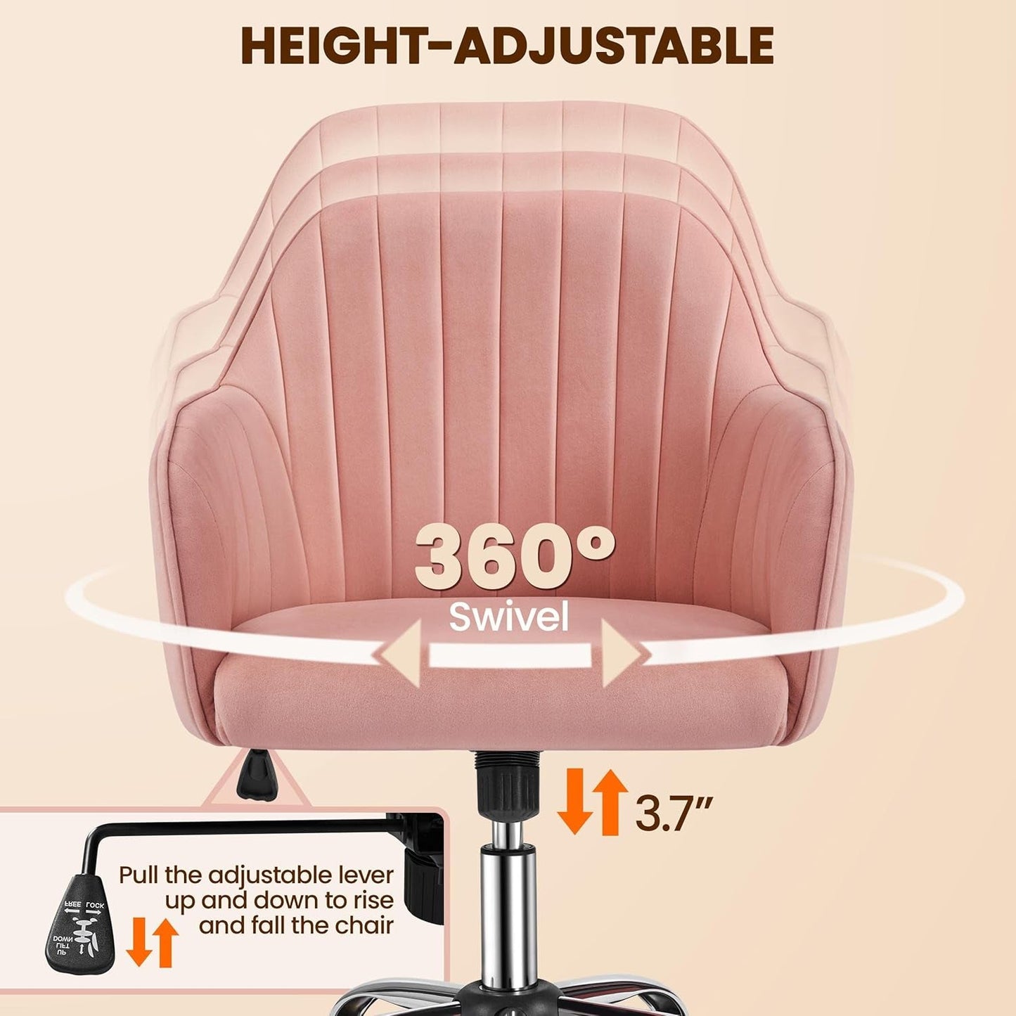 Pink Desk Chair With Adjustable Height For Home Office