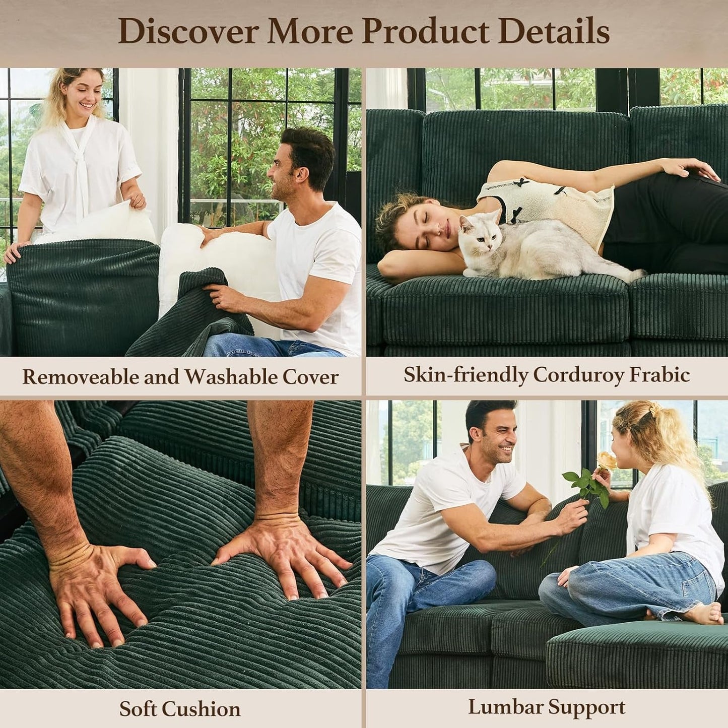 Green Modular Sectional Sofa Featuring Deep Storage