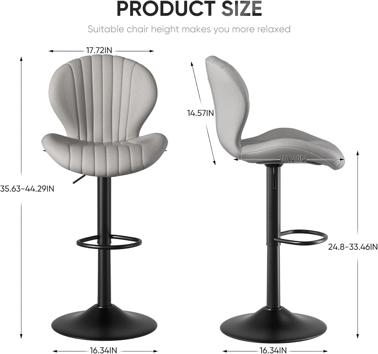 Light Grey Swivel Bar Stools Set Of 3 With High Backrest