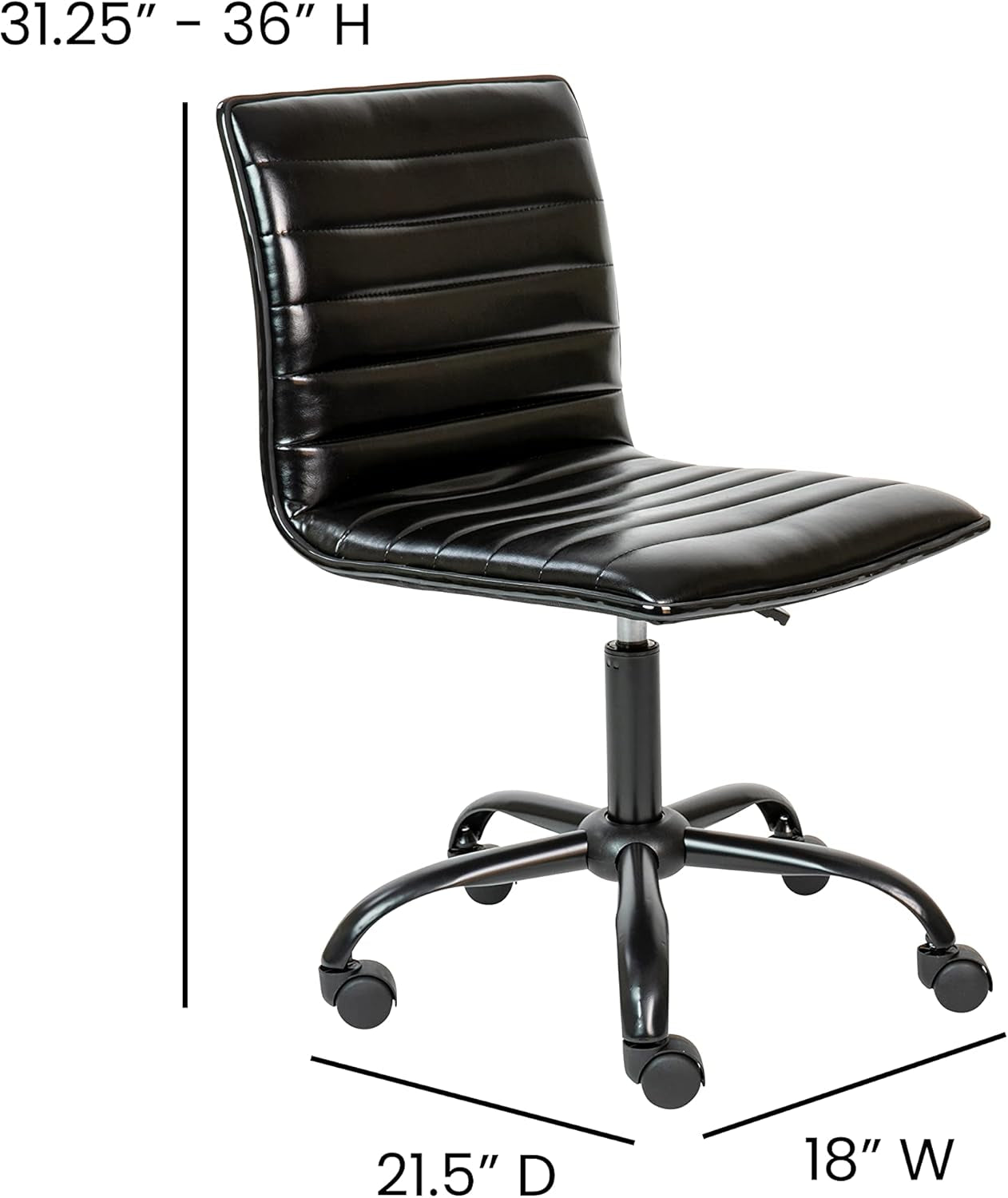 Alan Armless Office Task Chair Black Ribbed Back Modern