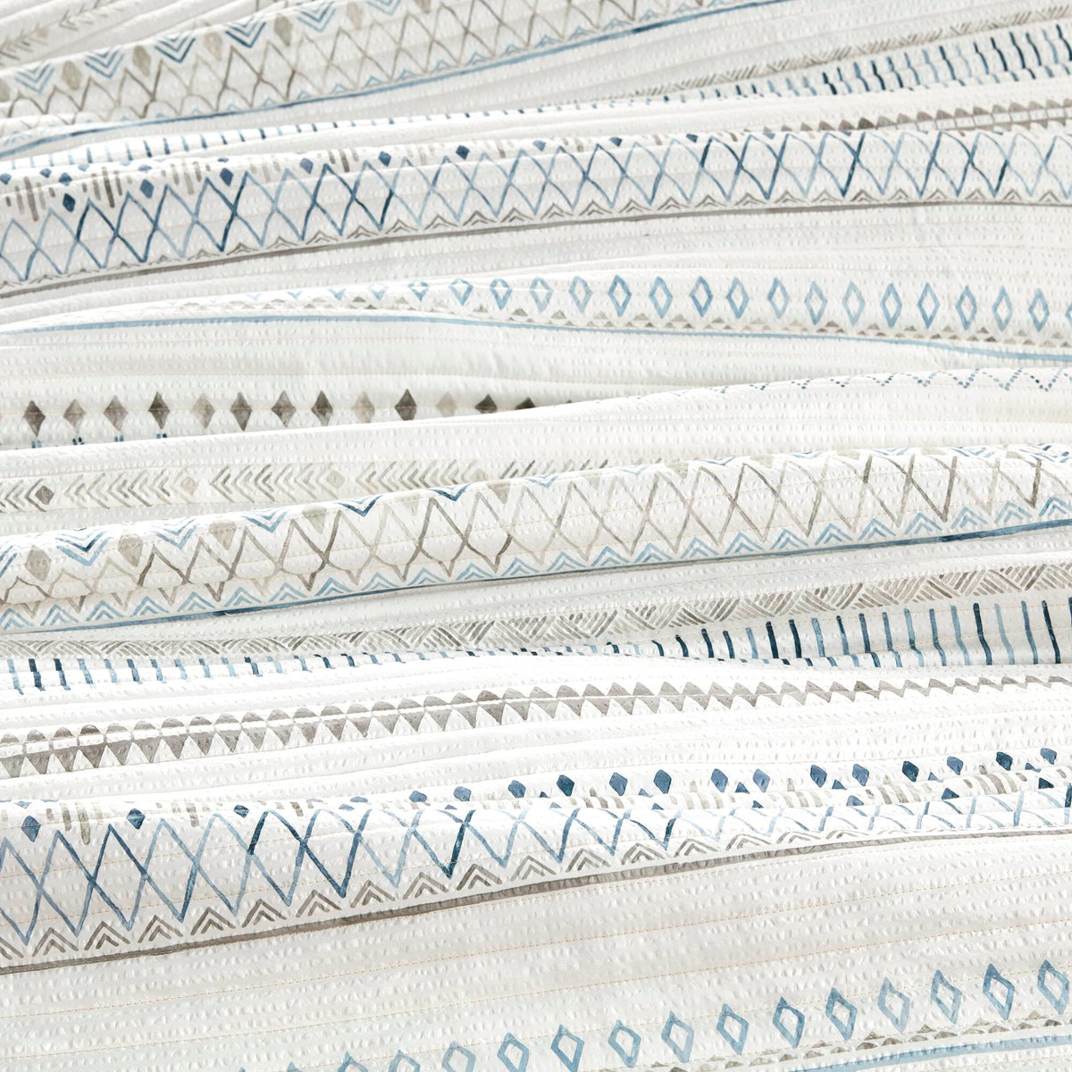 3 Piece Seersucker Quilt Set Taupe/Blue Full/Queen