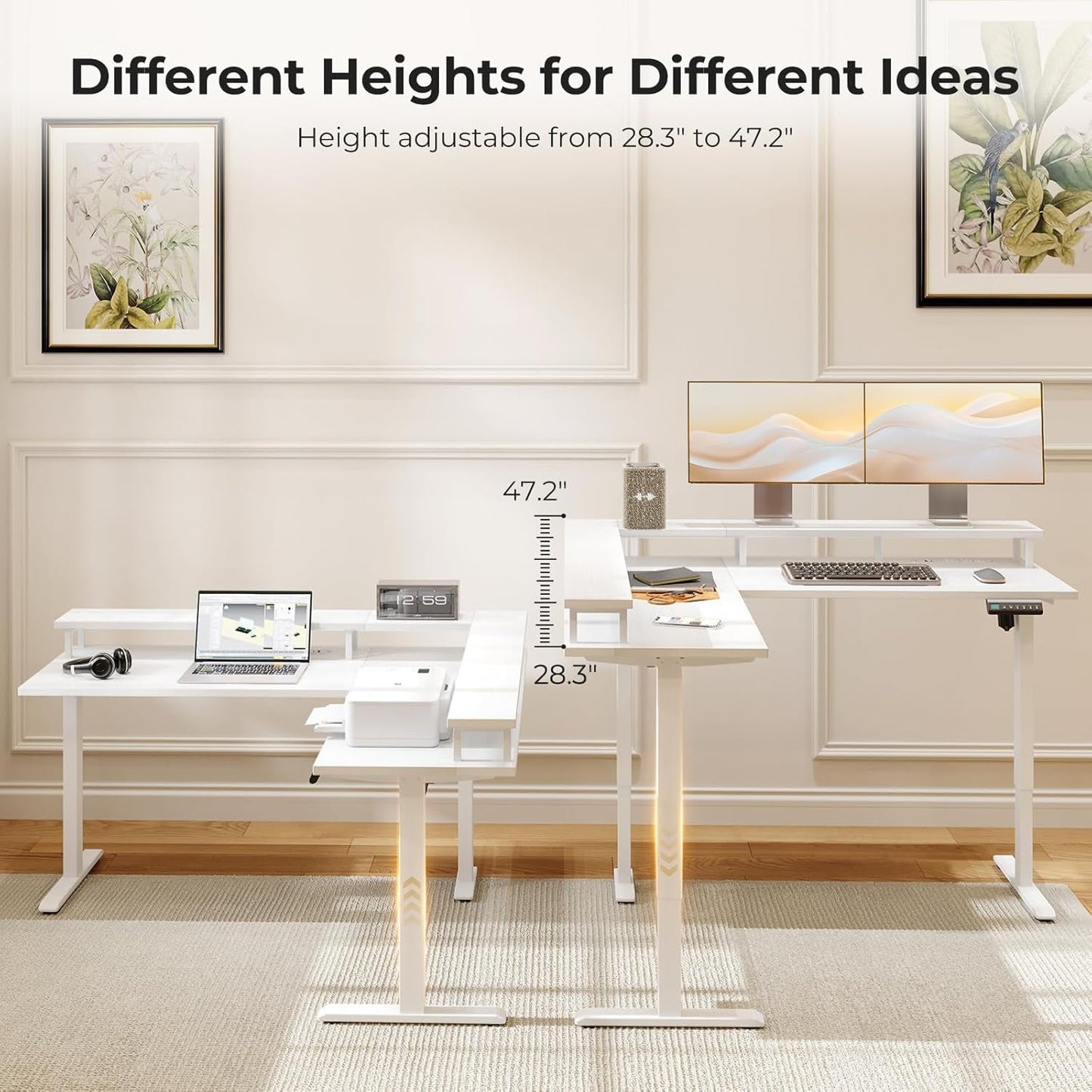 Electric L Shaped Standing Desk 59 Inch With Power Outlets