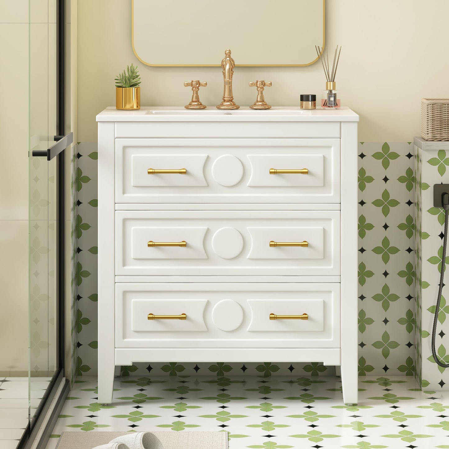 30" Bathroom Vanity with Ceramic Sink Combo