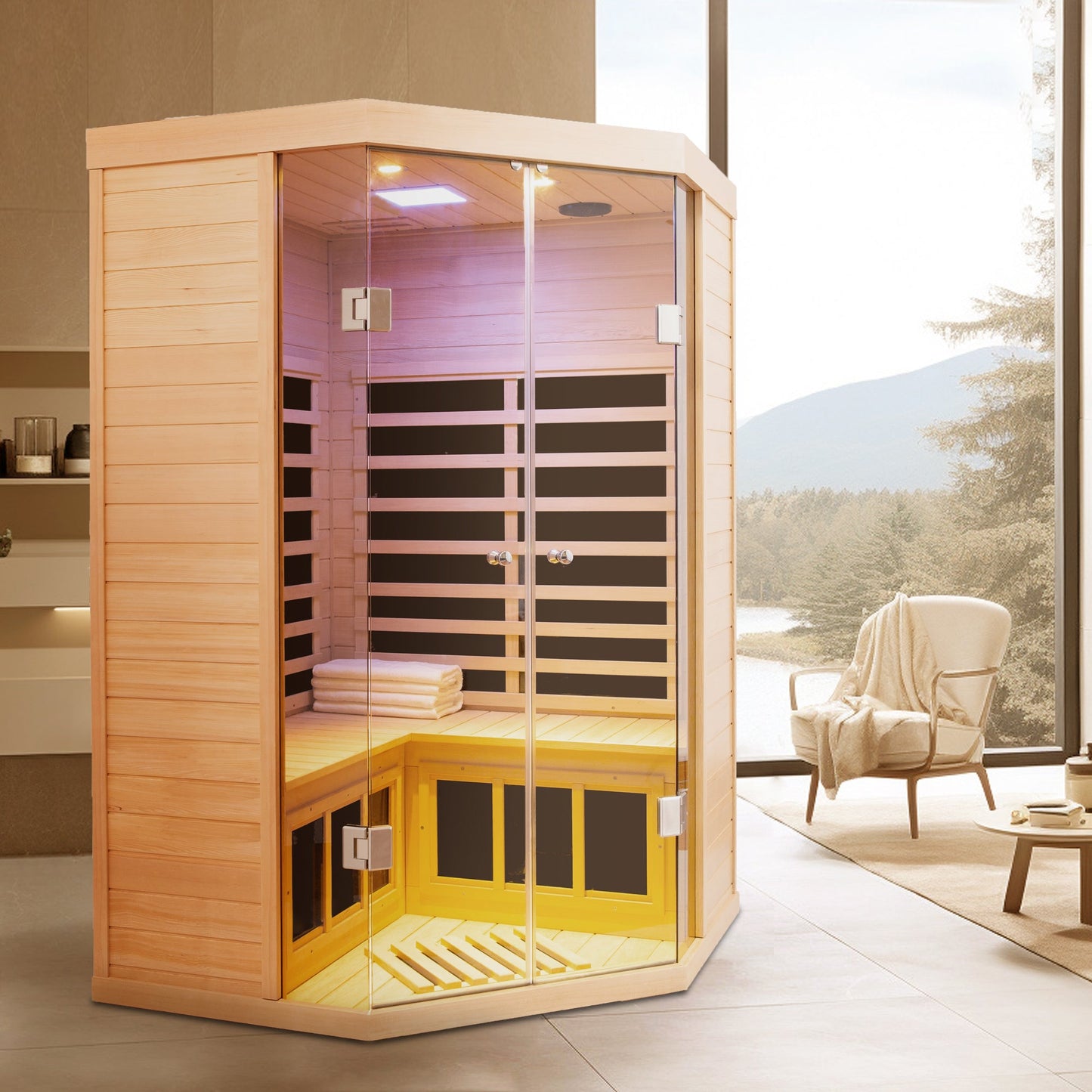 Two Persons Deluxe Hemlock Far Infrared Corner Sauna