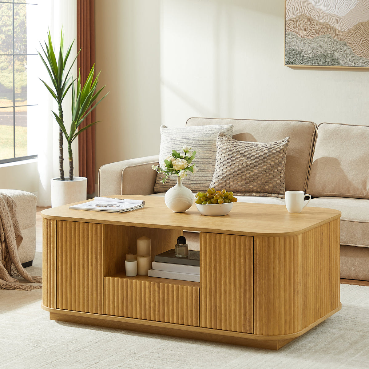 Modern Luxury Oval Coffee Table with Drawers