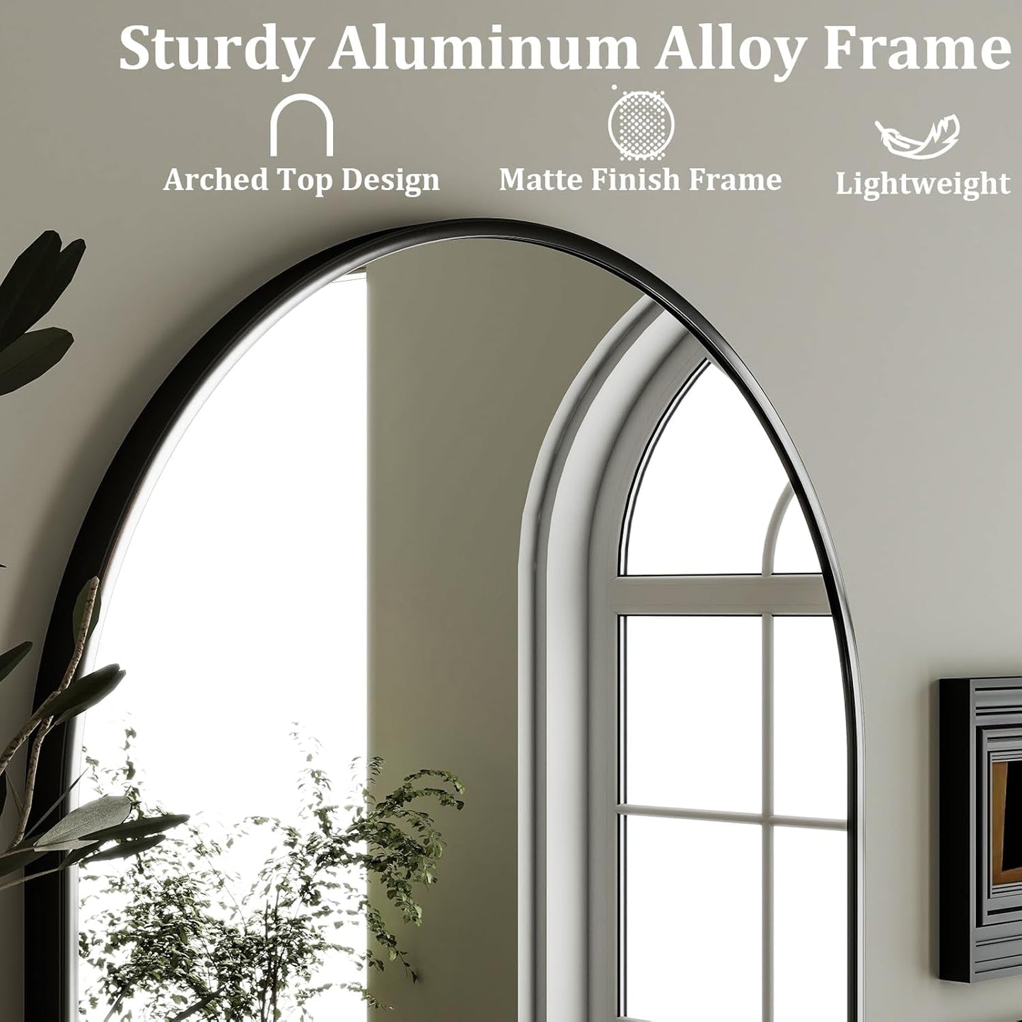 Arched Wall Mirror Black Metal Frame 24 By 36 Inches