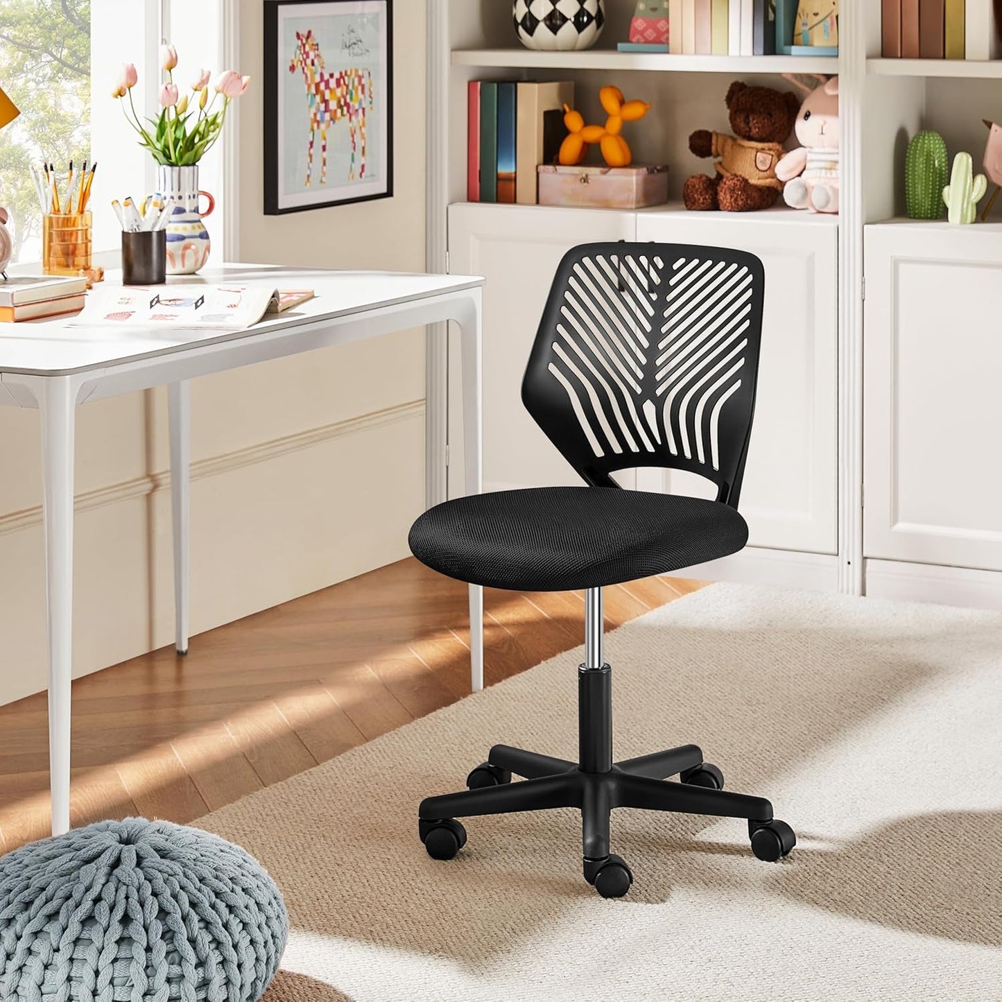 Low Back Armless Desk Chair With Lumbar Support Black