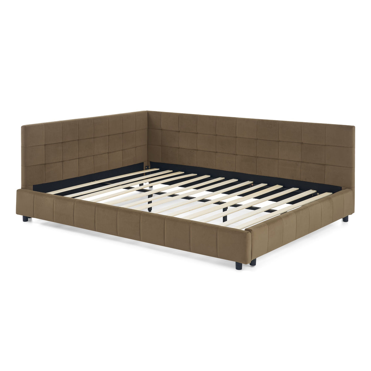 Queen Size Upholstered Tufted Bed Frame in Velvet Brown
