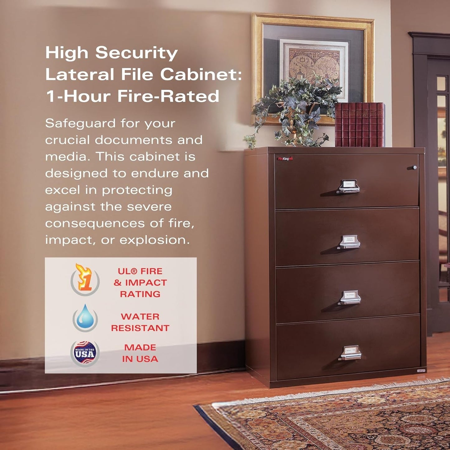 Lateral 4 Drawer Fire Safe File Cabinet With Lock 1 Hour Fire Rated Platinum