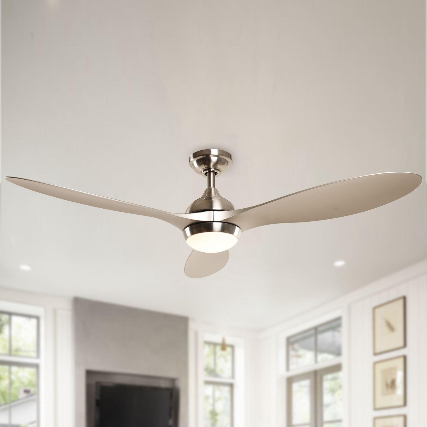56" Bernardino Indoor Brushed Nickel Downrod Mount Chandelier Ceiling Fan With Light Kit And Remote Control