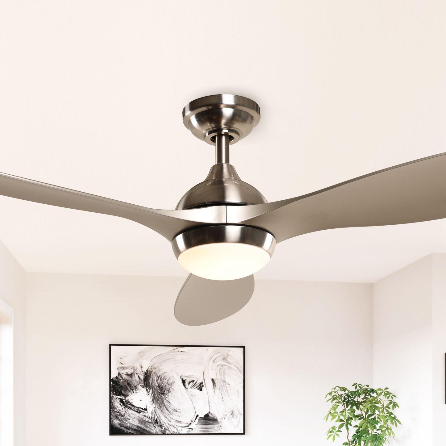 56" Bernardino Indoor Brushed Nickel Downrod Mount Chandelier Ceiling Fan With Light Kit And Remote Control