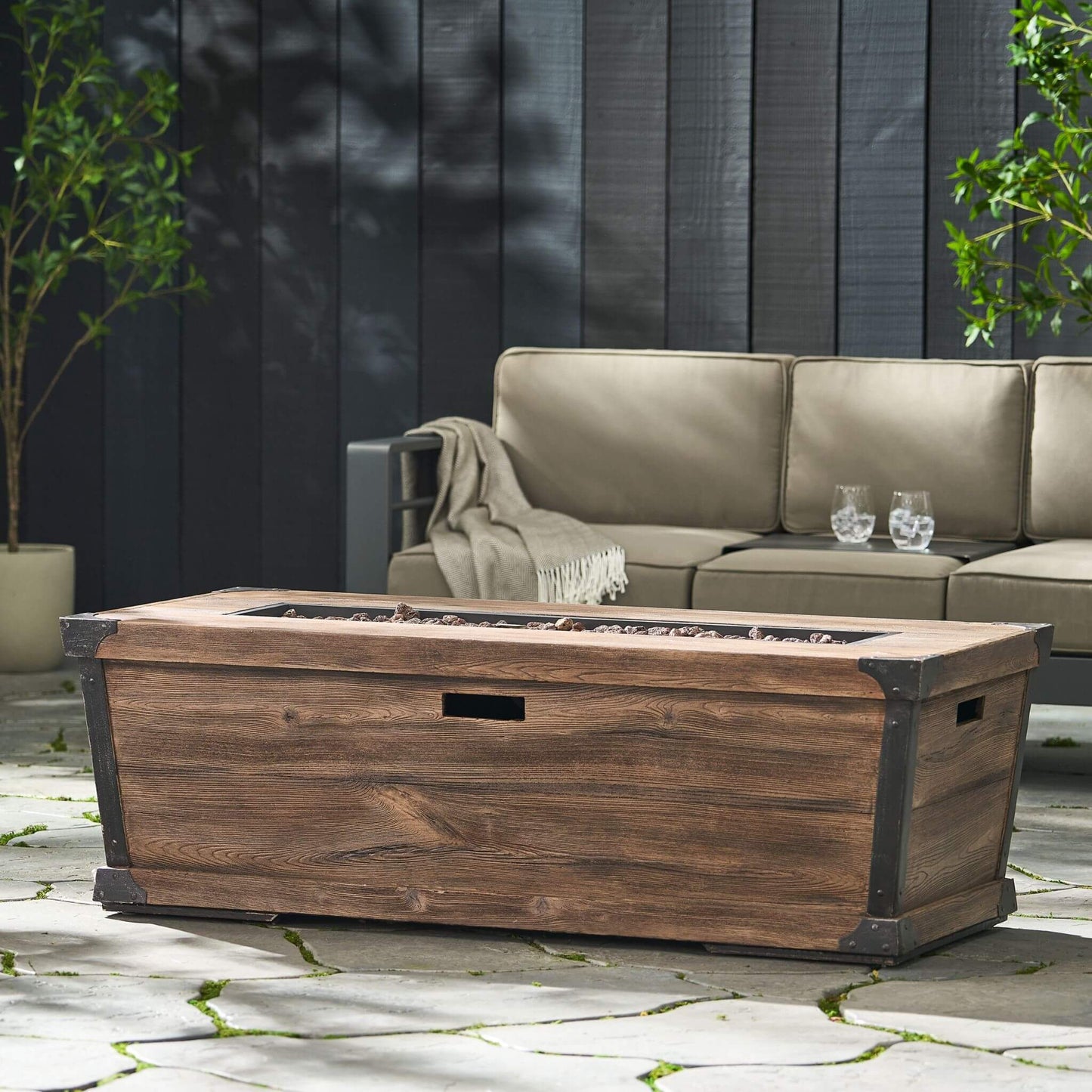 56" Outdoor 50K BTU Wood Pattern Rectangle Gas Burning Fire Pit (SAK43681)