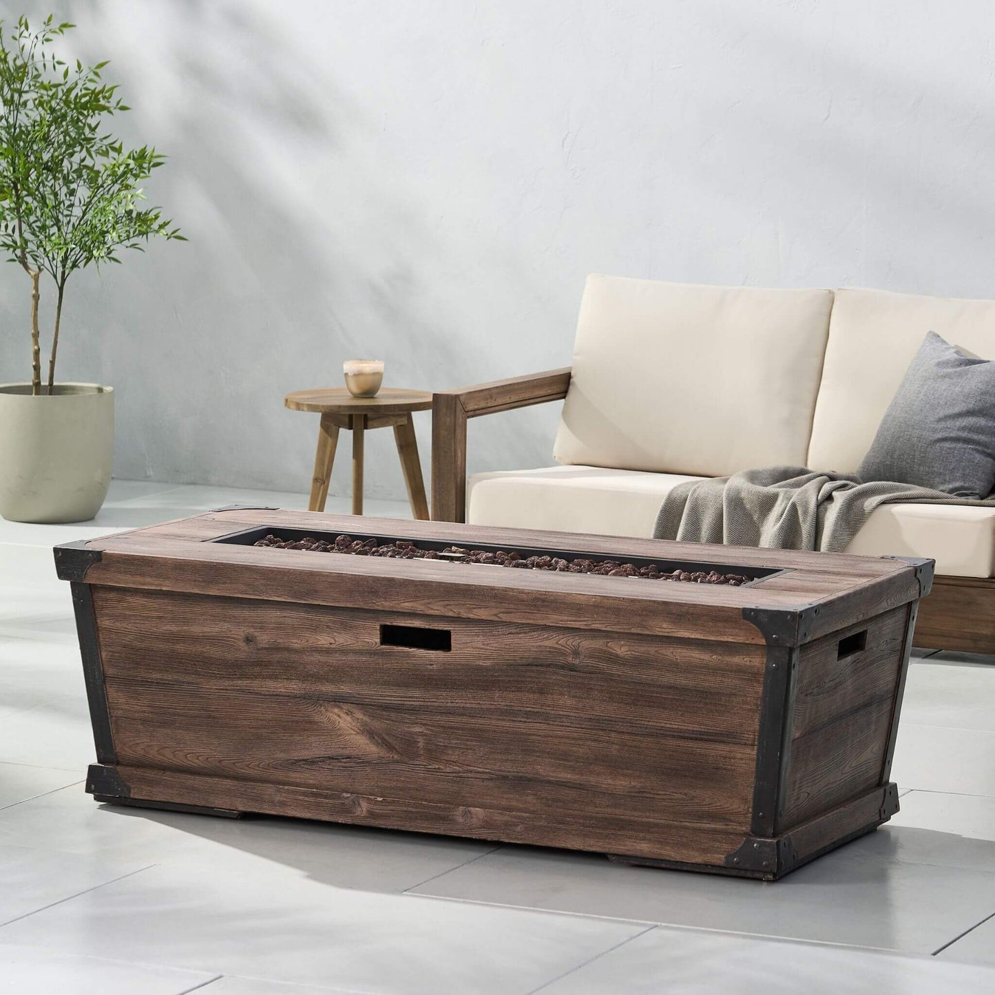 56" Outdoor 50K BTU Wood Pattern Rectangle Gas Burning Fire Pit (SAK43681)