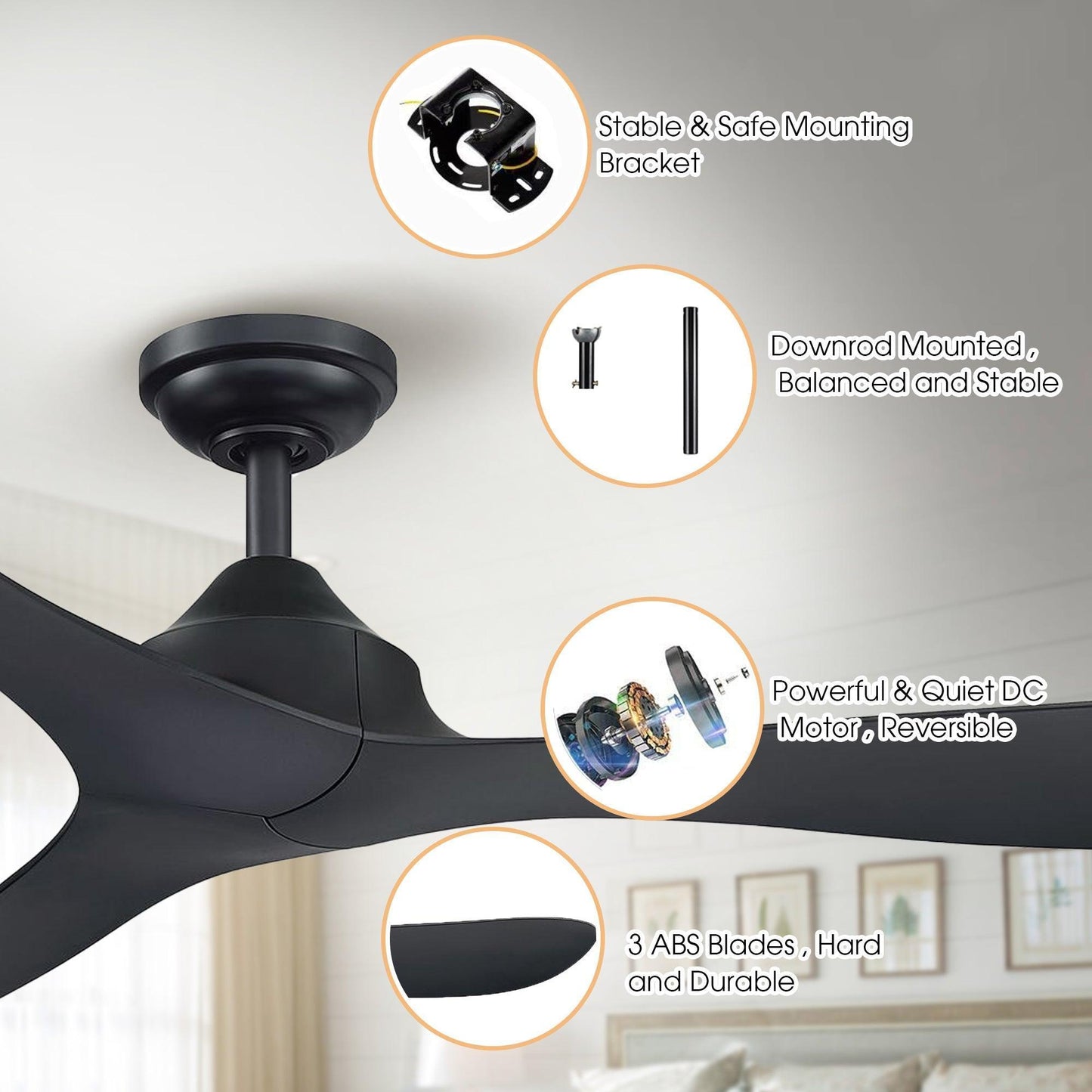 56" Modern DC Motor Downrod Mount Reversible Ceiling Fan With Remote Control