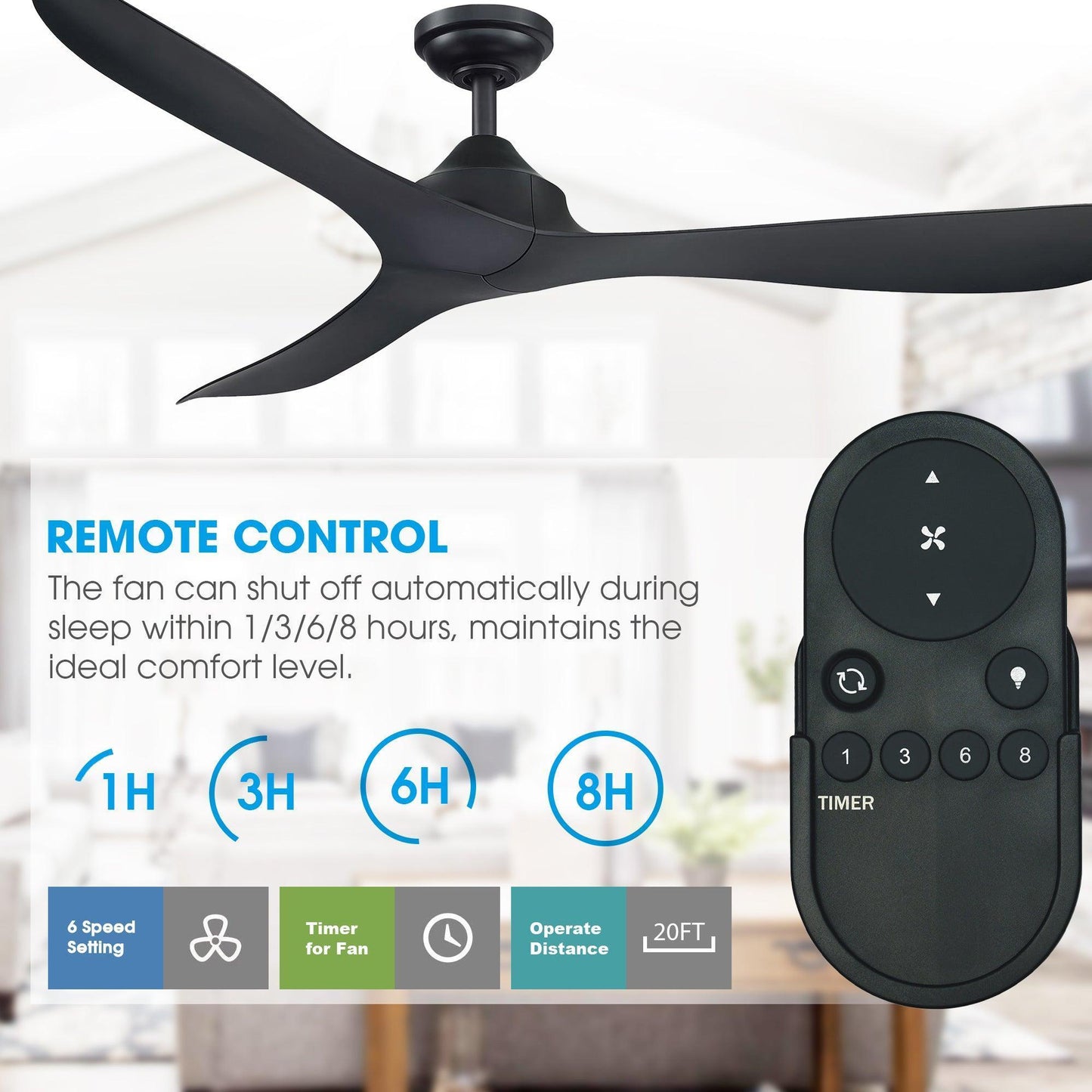56" Modern DC Motor Downrod Mount Reversible Ceiling Fan With Remote Control