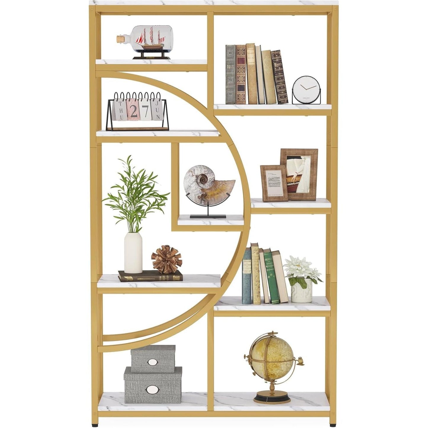 Industrial 5 Tier Etagere Bookcase Gold Frame Shelves