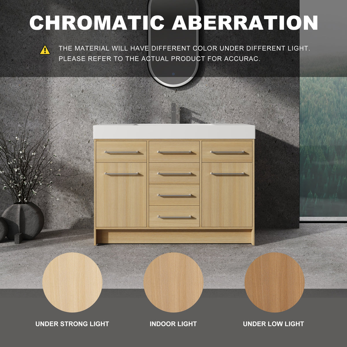 48" Freestanding Bathroom Vanity with Resin Sink, 2 Soft Closing Door & 6 Soft Closing Drawer