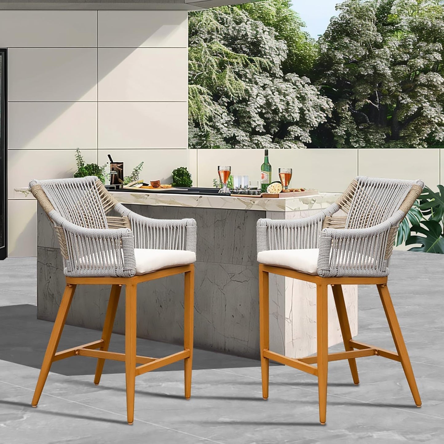 Outdoor Bar Stools Set of 2 with Arm and Backrest
