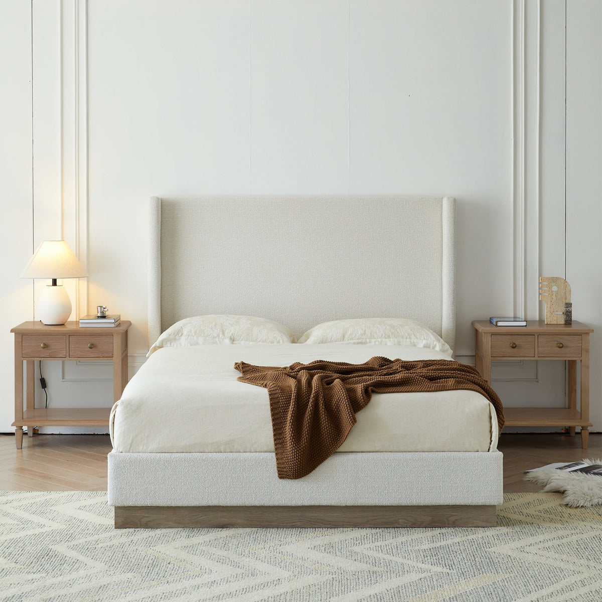 Hale Upholstered Wingback Bed - Queen Size