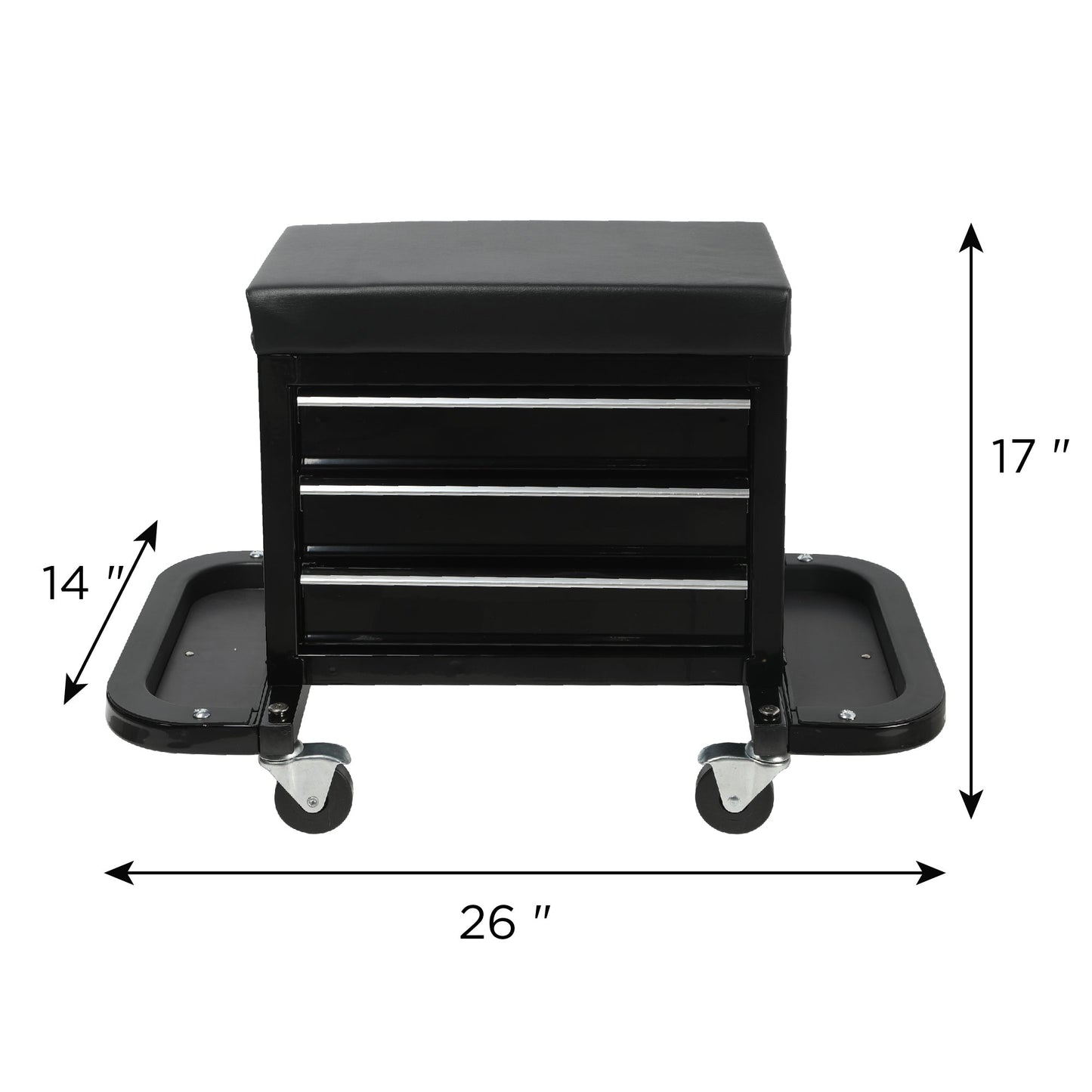 3-Drawer Tool Chest Rolling Mechanic Seat with Tool Trays,350lbs Max Weight Capacity,Black