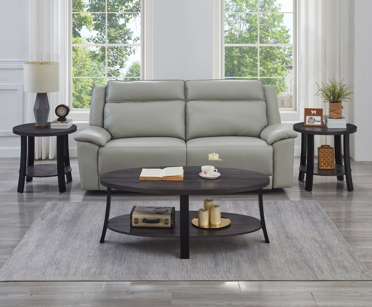 Anze Contemporary Oval Wood Shelf 3-Piece Coffee Table Set