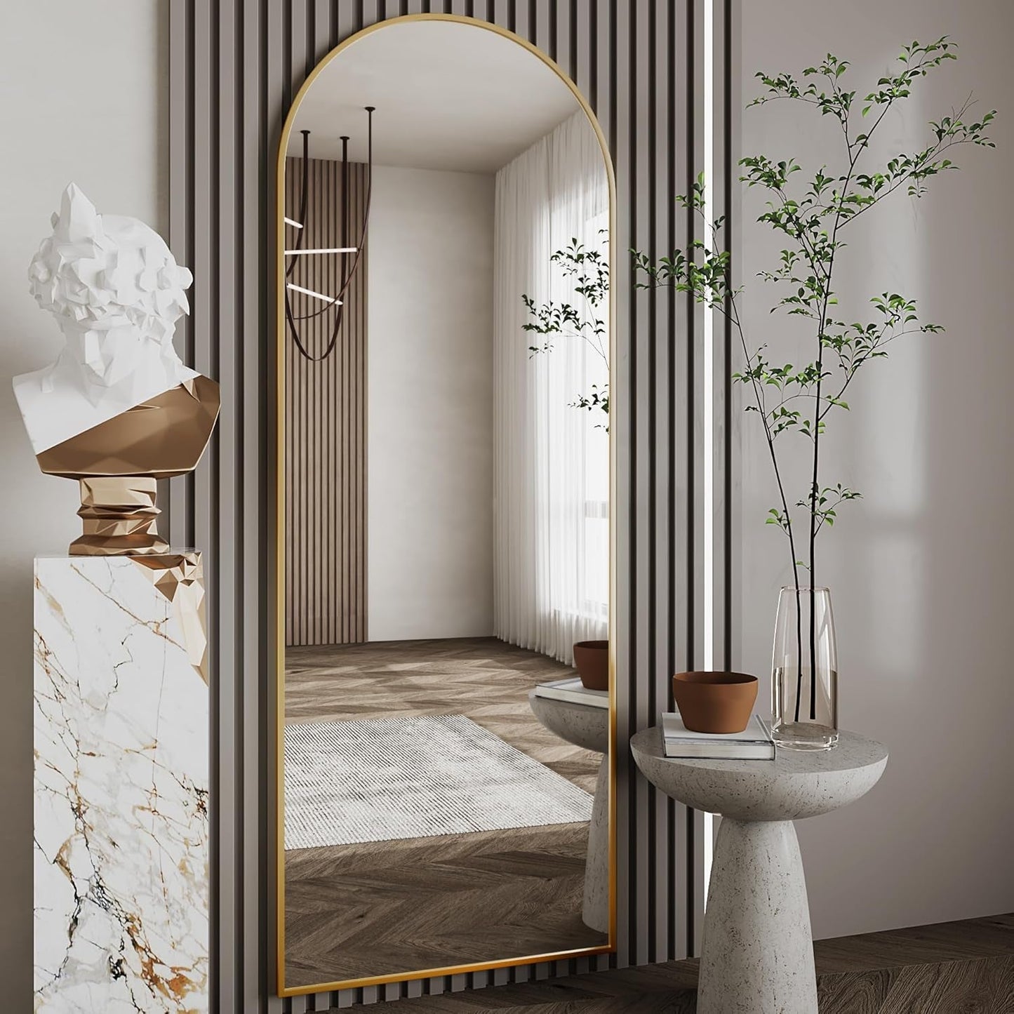 Nanoglass Arch Full Length Standing Mirror 71x26 In Gold