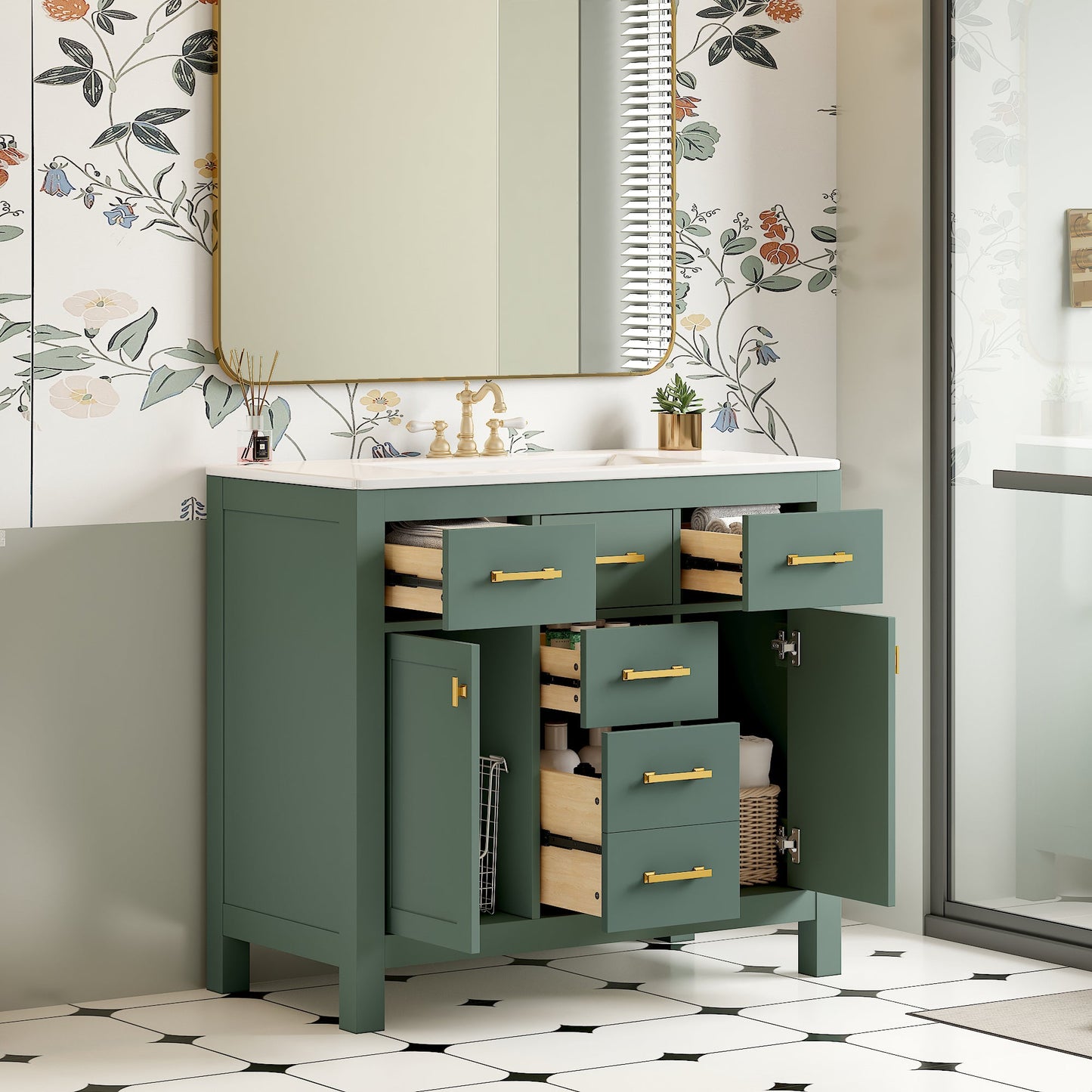 36'' Bathroom Vanity with Ceramic Sink Combo Set