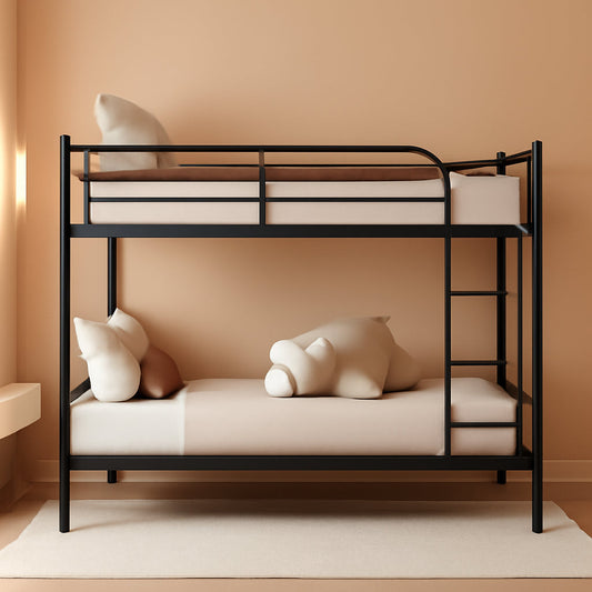 Twin Over Twin Metal Bunk Bed With Ladder In Black