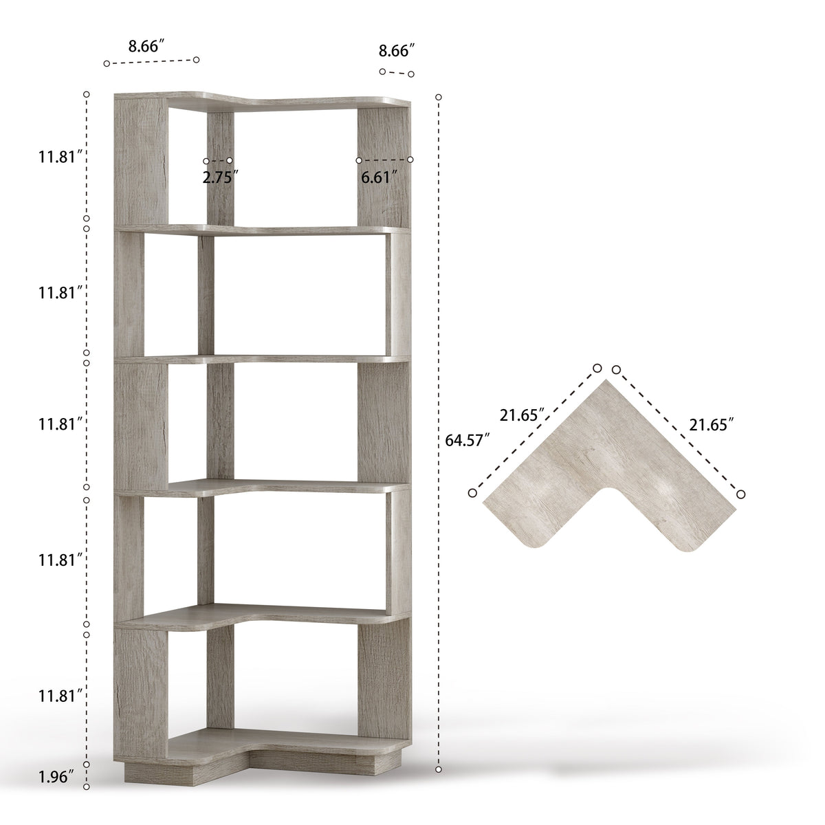 6 Tier Freestanding L-Shaped Corner Bookshelf