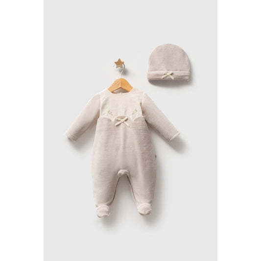 Baby Velvet Embroidered Romper | Soft Long Sleeve Baby One-Piece