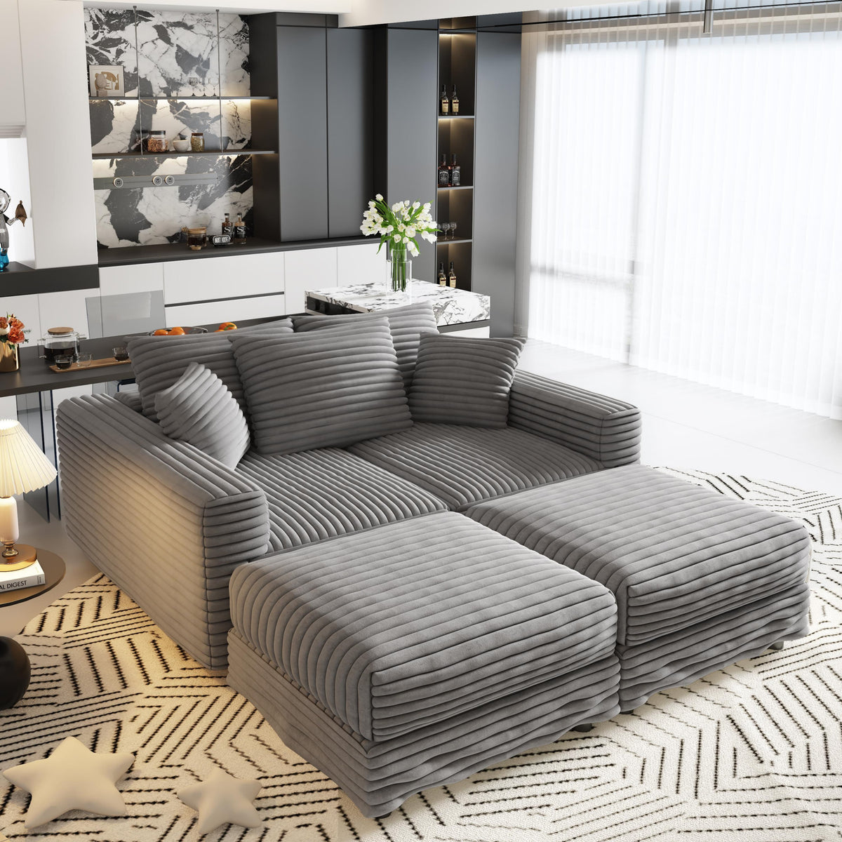 Plush Corduroy 3-Seat Sofa - Modern Design for Ultimate Comfort