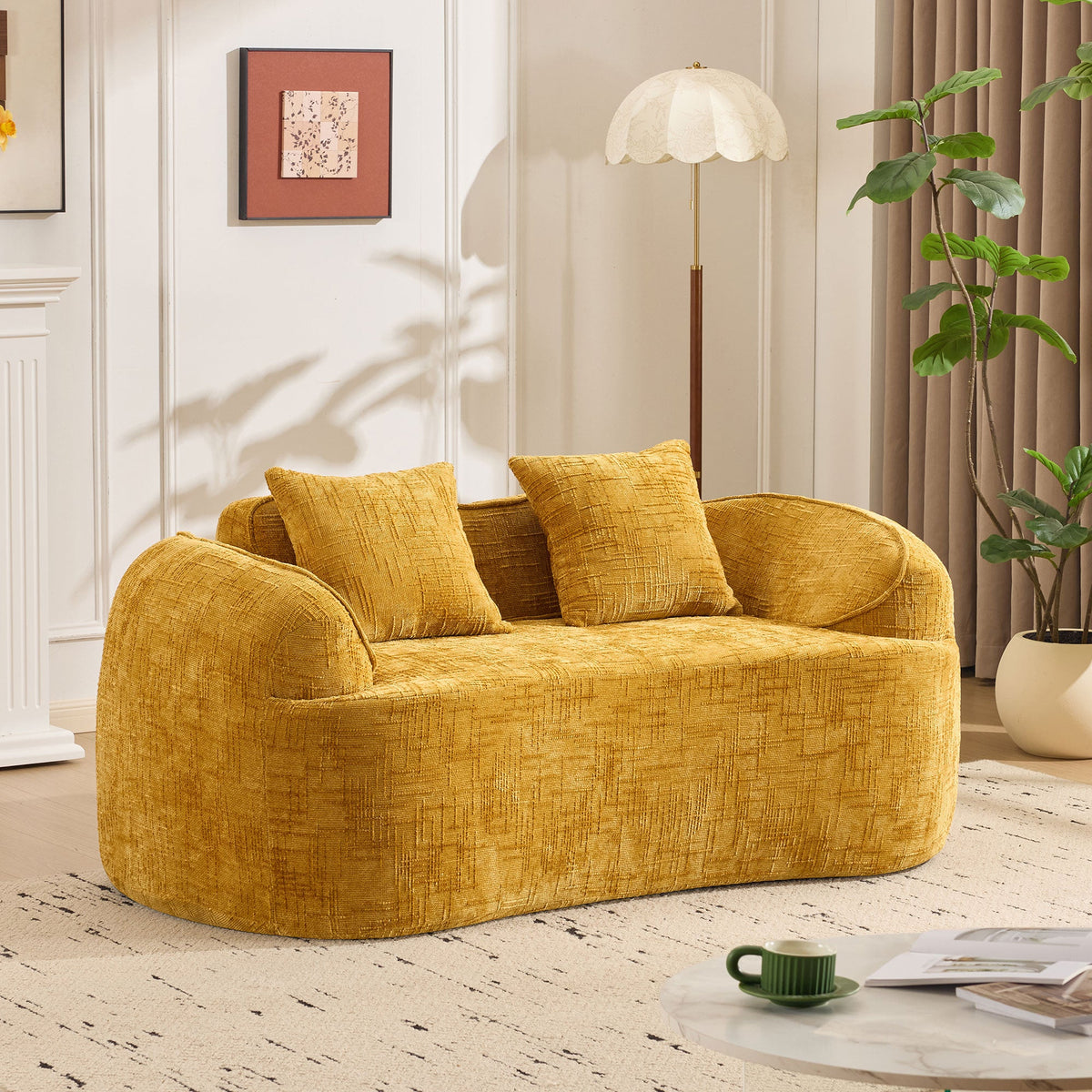 Yellow Curved Two-Person Compress Sofa