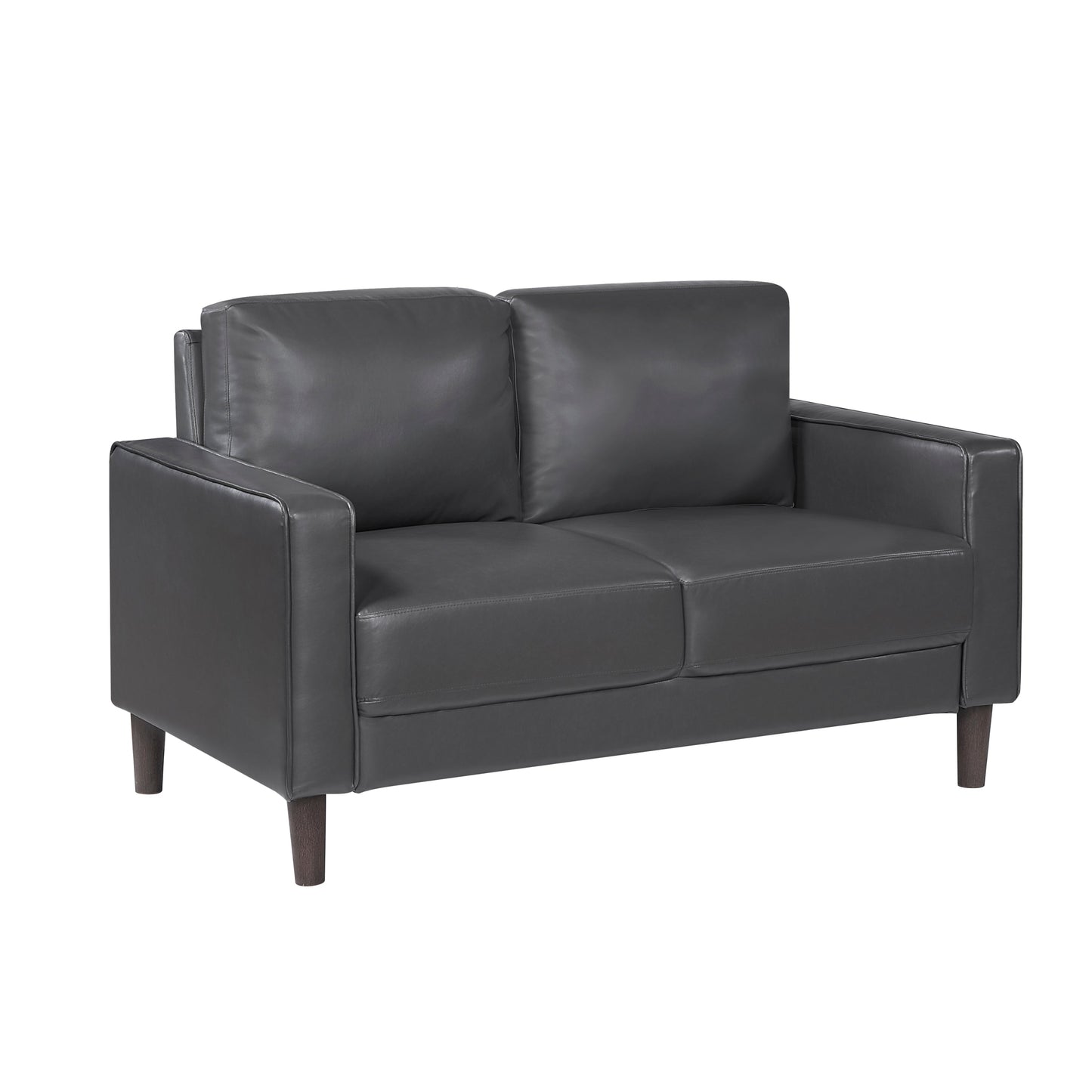Modern Living Room Furniture 2pc Set Sofa Loveseat Dark Gray Faux Leather Upholstered Cushion Back Seat Solid Wood