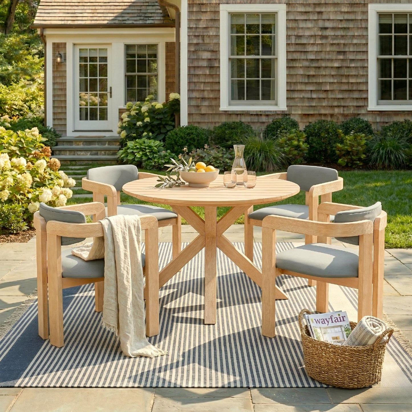 5-Piece Outdoor Acacia Wood Round Dining Set