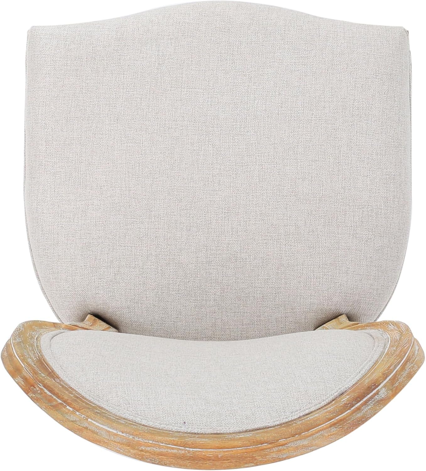 Phinnaeus Beige Polyester Fabric Dining Chairs Set Of 2 back view showing sturdy rubberwood frame and soft beige fabric upholstery.