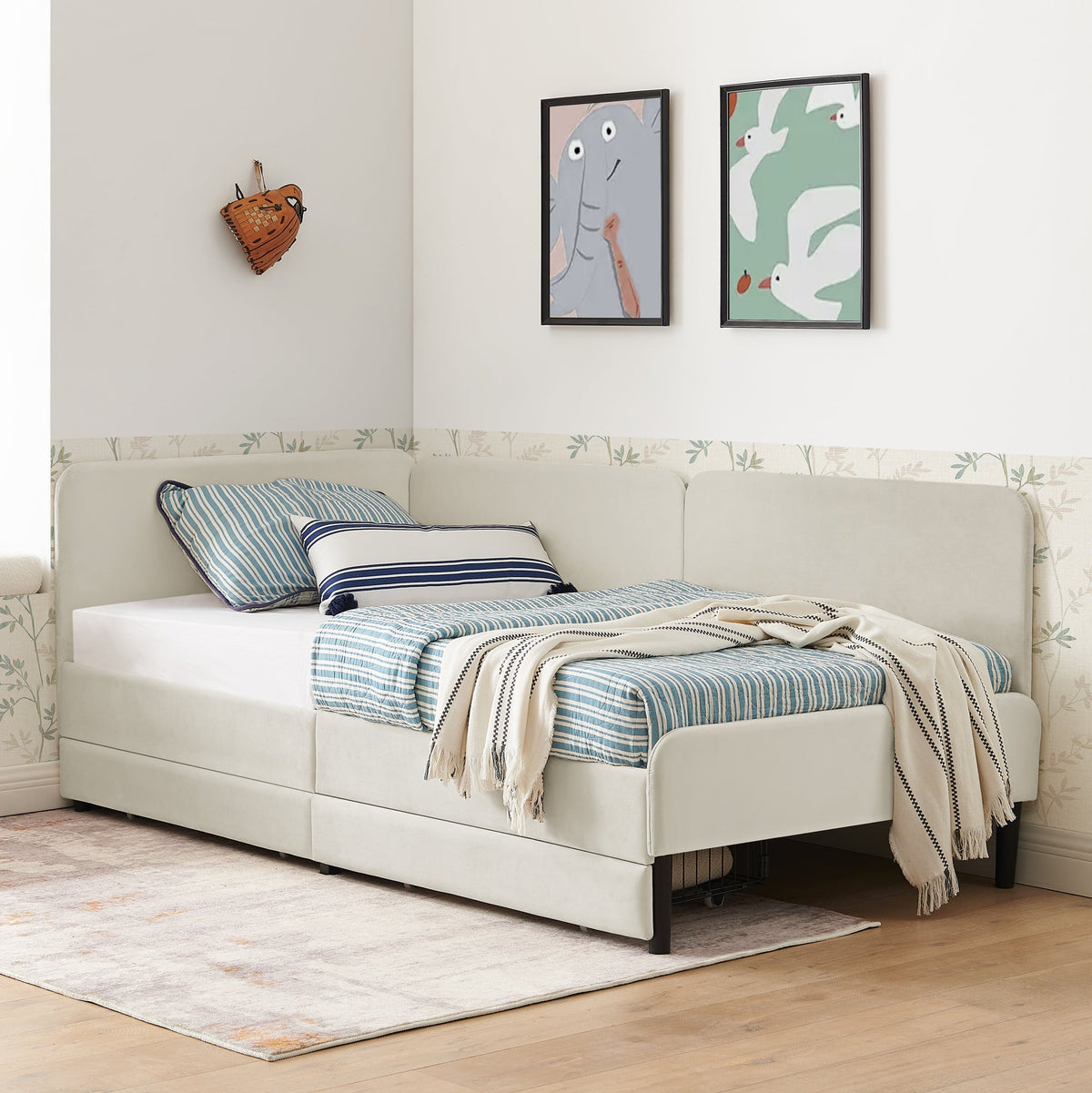 Twin Size Upholstered Platform Bed Frame with 2 Storage Drawers