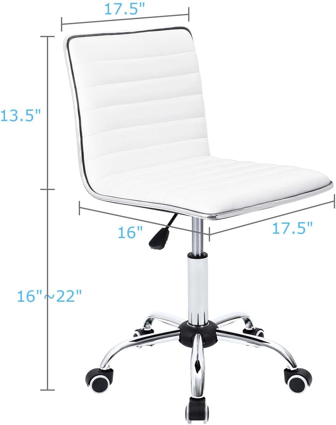 Mid Back Vanity Chair White PU Leather Swivel Office Chair